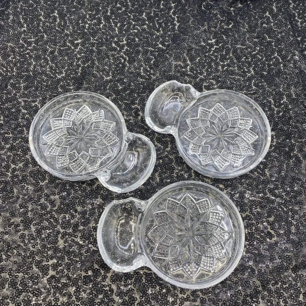FOSTORIA Glass Bridge Coaster W Tea Bag/Ash Tray/ Spoon Rest Set Of 3